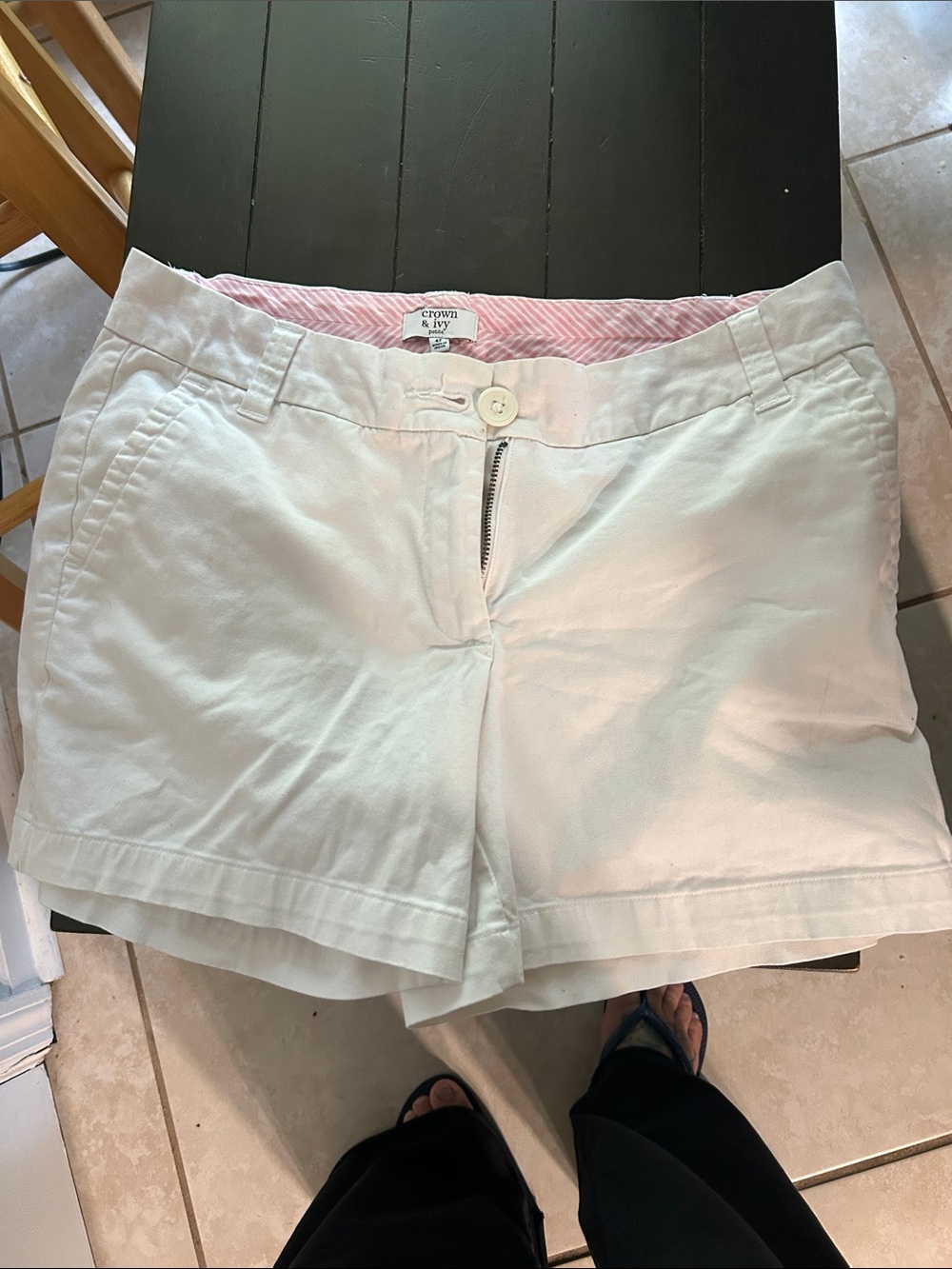 crown & ivy White Cotton Chino Bermuda Shorts